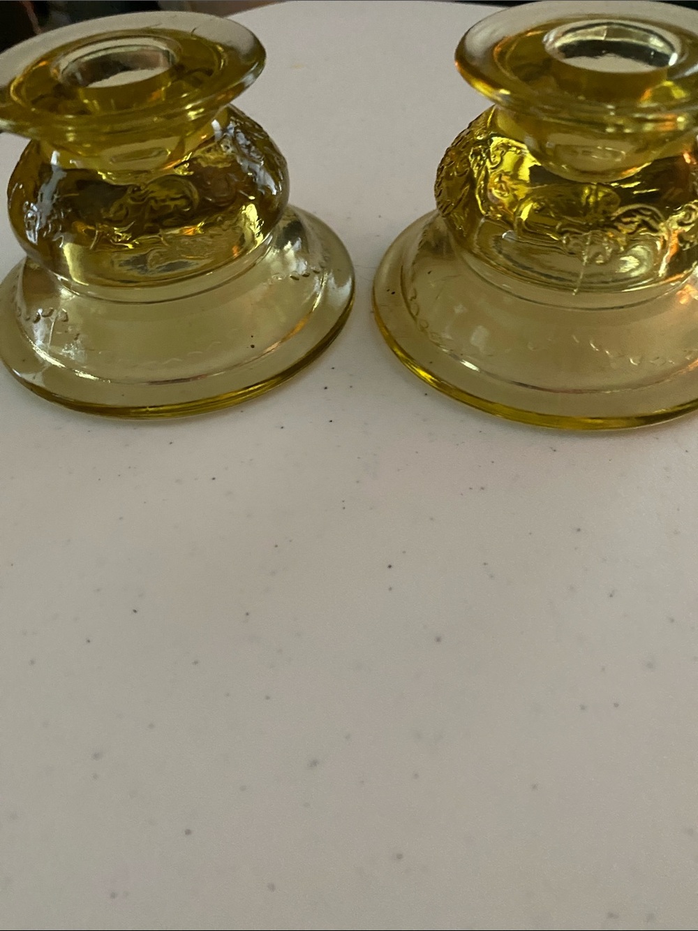 Vintage Federal Depression glass Madrid Amber candle holders